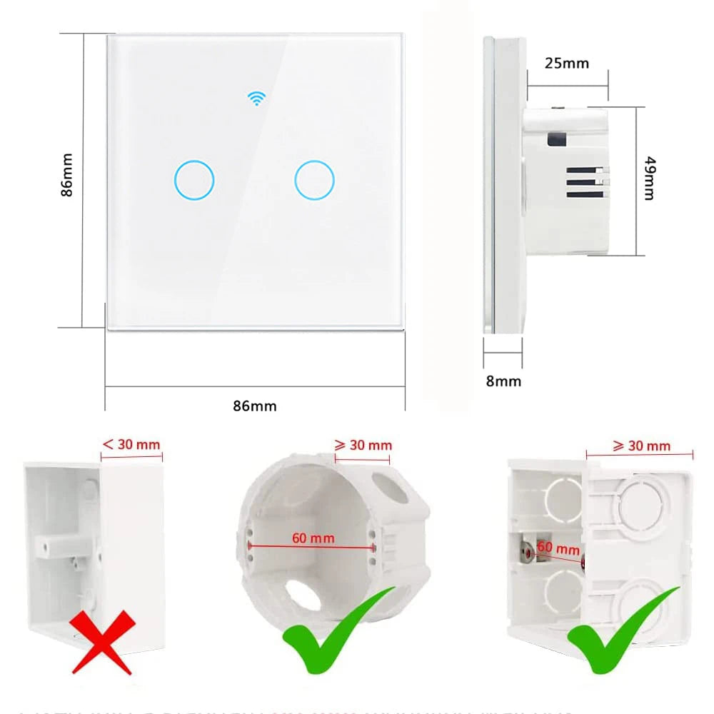 WiFi Smart Switch EU Neutral Wire/No Neutral Wire Touch Light Switch Works with Alexa Google Home Alice 1/2/3/4 Gang Smart Home