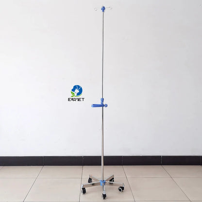 EUR PET Portable Medical Stand Rack Height Adjustable Stainless Iv  Pole With Solid Metal Base