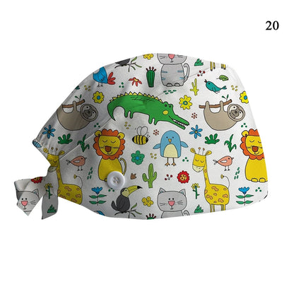 Christmas Adjustable Printed Nurse Cap Sweat-absorbent Elastic Dust-proof Neutral Baotou Cap Cute Fashion Halloween Surgical Cap
