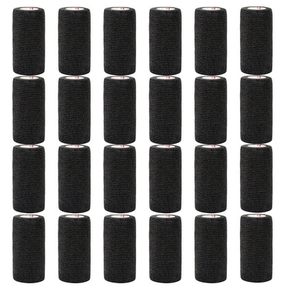 24Rolls Kindmax Self Adhesive Bandage Black, Elastic Breathable Sports Non-woven Wrap Finger Tape For Wrist Ankle First Aid