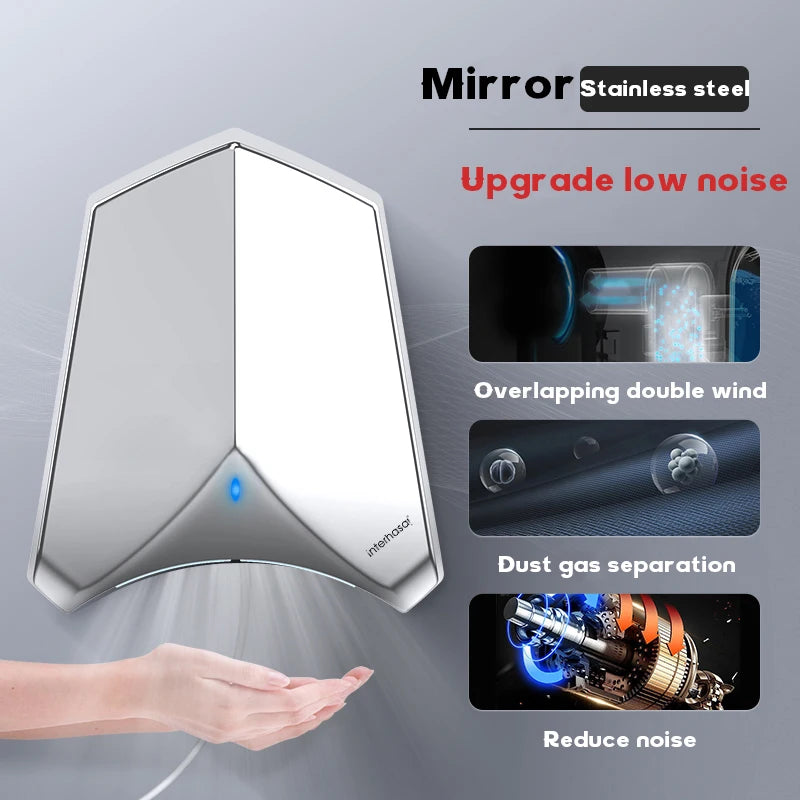 interhasa! Automatic Jet Hand Dryer Induction Hot and Cold Infrared Sensor HEPA Filter High Power Hand Dryer Bathroom Hotel