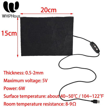 19 SIZE Carbon Fiber Heating Pad Mat Hand Feet Warmer USB Heating Film Electric Winter Infrared Fever Heat Mat Electric Warmer