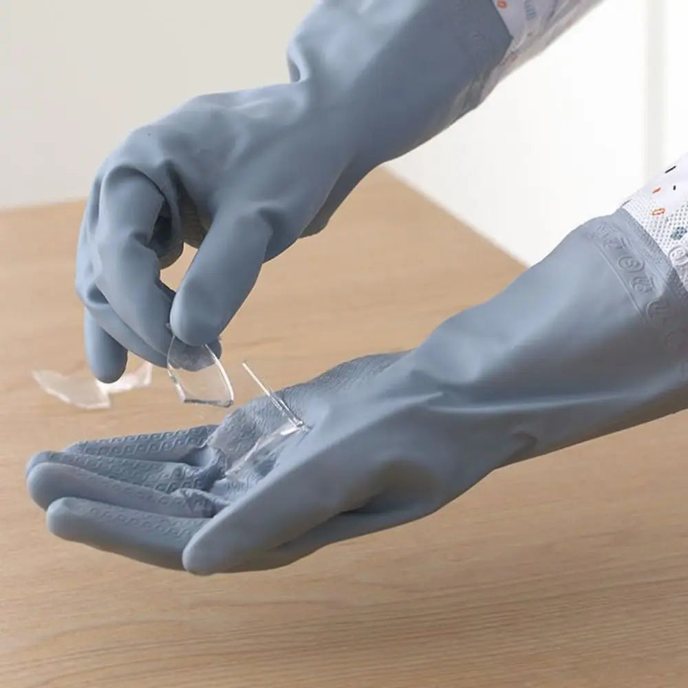 Latex Rubber Dish Washing Gloves Velvet Elastic Cuffs Housework Gloves Long Sleeve Waterproof Winter Cleaning Gloves Kitchen