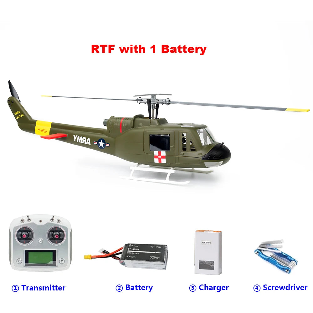 FLYWING UH1 V4 Scale RC Helicopter 470 size Helicopter Metal Rotor holder two Carbon Fiber blades UH-1 V3 10CH Scale Helicopter