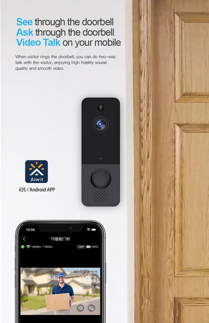 720P Aiwit APP WiFi Doorbell Low Consumption Battery Power Visual Door Peephole Video Eye Night PIR Home Security Doorviewer