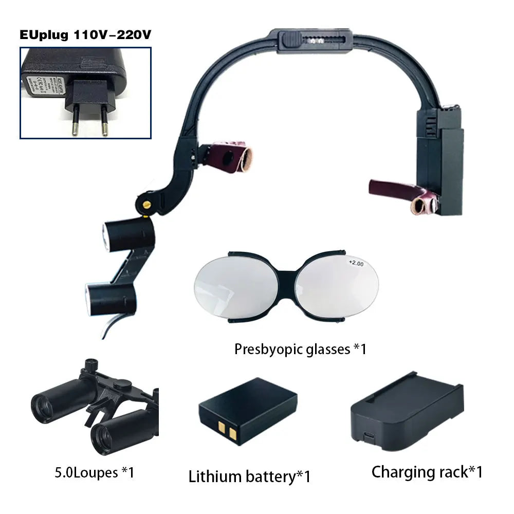 Dental 2.5X 3.5X 5X 6X Optional Loupe Magnification Binocular Surgical Magnifier with Headlight LED Light Dentist Medical Loupes