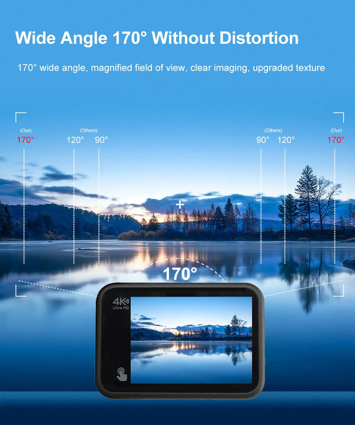 4K60FPS 20MP Action Camera 5M Body Waterproof EIS DVR 170D Sports Video Recording Dual Display 2" Touch Screen 1080P Webcam