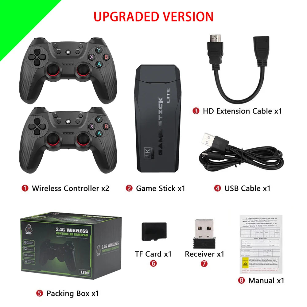 Upgraded M8 Video Game Console 64G 20000 Games Retro handheld Game Console Wireless Controller Lite 4K Game Stick For Xmas Gifts