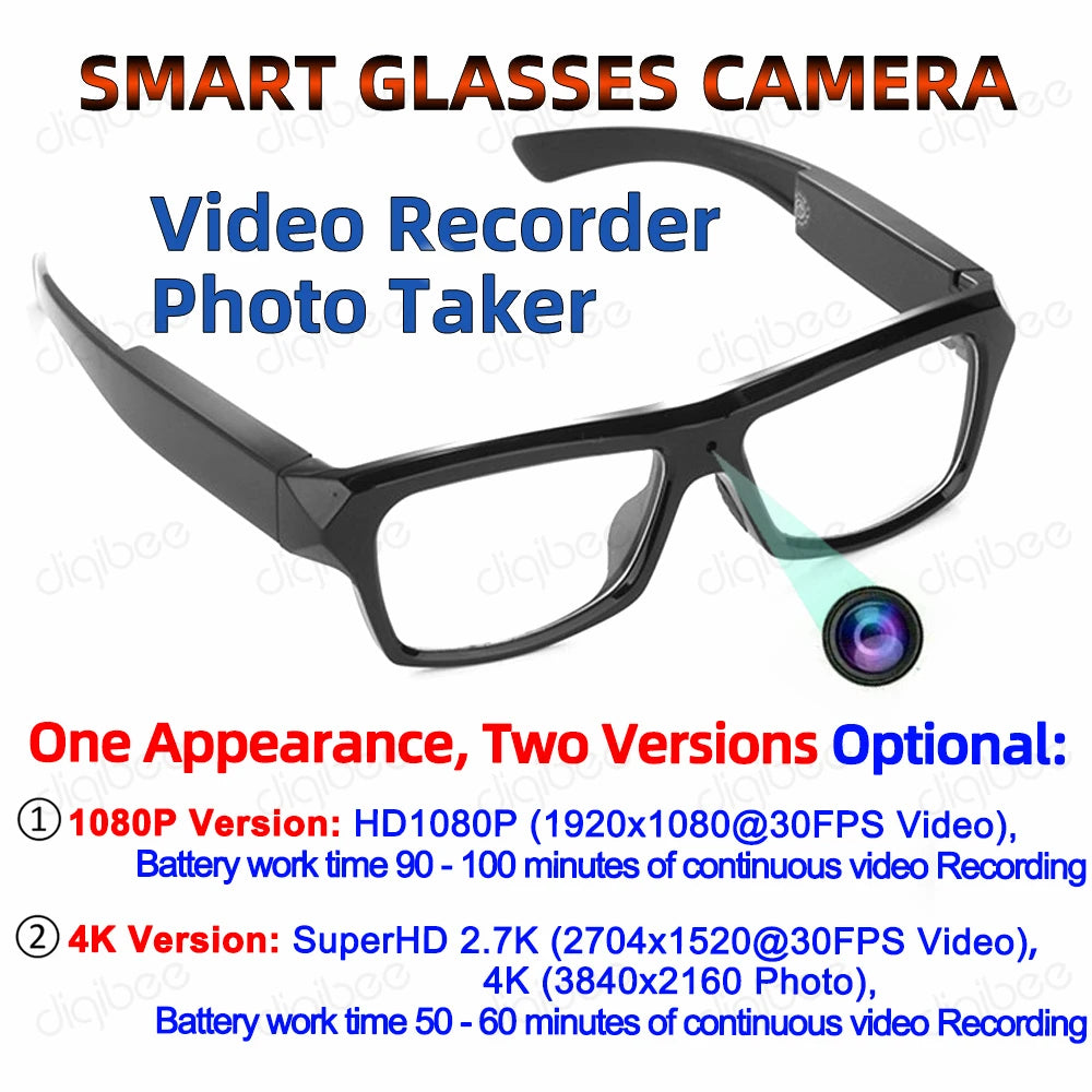 Outdoor Sports Smart Glasses Camera Sunglasses DVR Ultra HD 4K 2K or 1080P Video Recorder Mini Camcorder Eye Protection Webcam