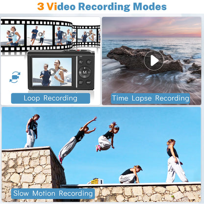 4K Digital Camera for Photography, Autofocus 4k Vlogging Camera, Compact Camera with 16X Digital Zoom, 2.4" Screen, 32GB Card