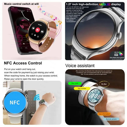 2024 New For Huawei Watch 4 Mini NFC Smart Watch Women AMOLED HD Screen IP68Waterproof Heart Rate Blood Sugar BT Call Smartwatch