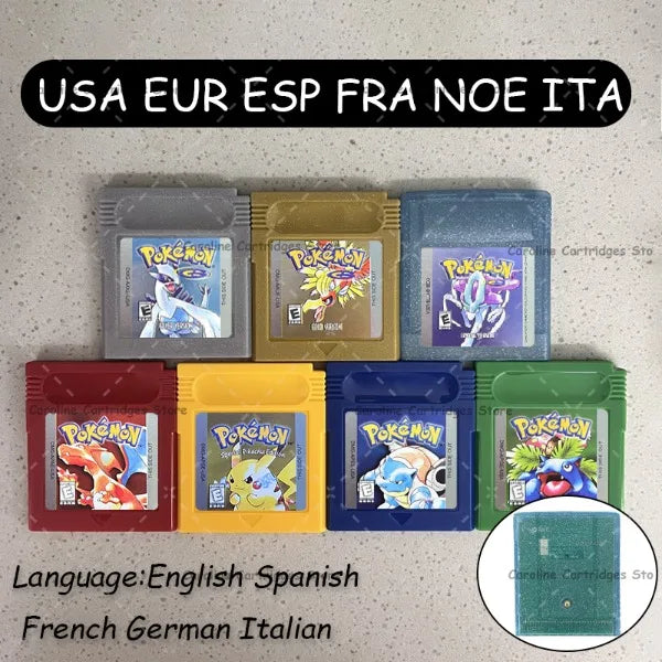 GBC Video Game Cartridge Console Card Pokemon Blue/Crystal/Green/Gold/Red/Silver/Yellow Full-size Chip with Multi-language