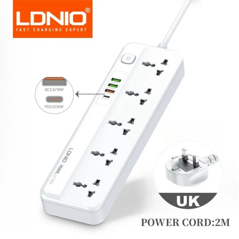 LDNIO Power Strip With 4 USB Extension Socket Plug 5 AC Outlet USB Fast Charging Charger For Phone Charge Home Network Filter 2M