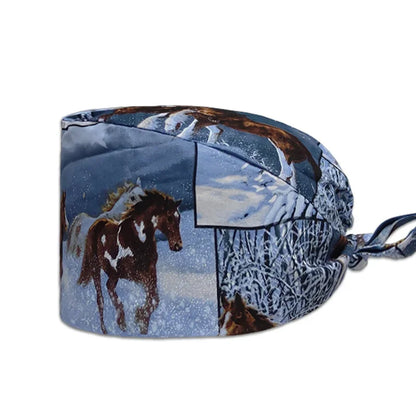 Cartoon Printed Women's Surgical Cap, 100% Pure Cotton Dental Cap, Beauty Salon Breathing and Cleaning Cap, Laboratory Work Cap