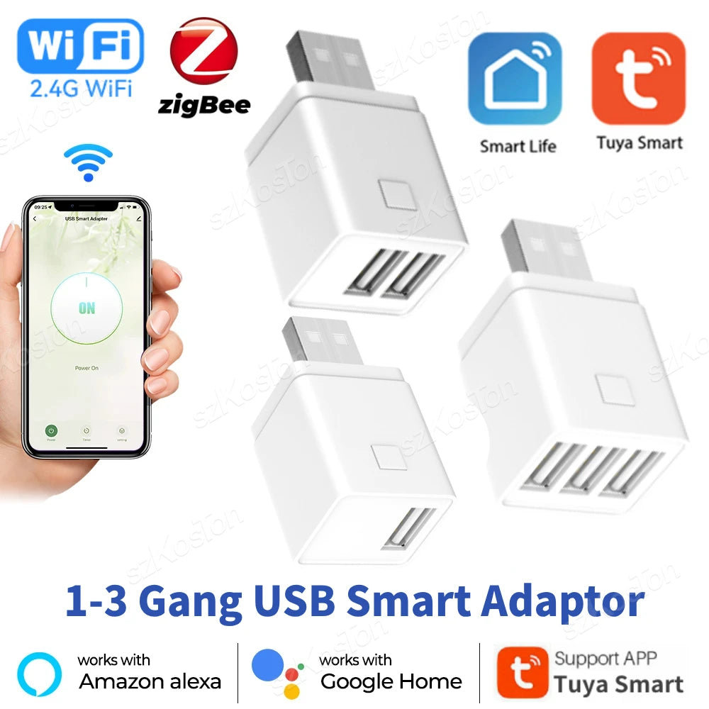 Tuya Smart WiFi Zigbee 1-3 Gang Mini USB Power Adaptor Charging Plug Smart Life APP Timing Voice Control Via for Alexa Google