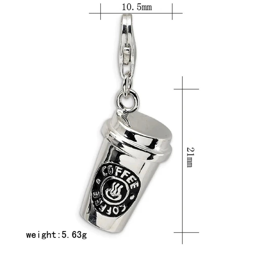 3D Coffee Cup Pendants Keyring For Women Men Antique Silver Color Charm DIY Jewelry Findings Keychain Accessories Souvenirs Gift