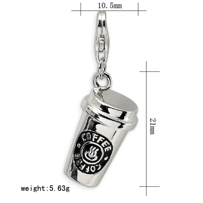 3D Coffee Cup Pendants Keyring For Women Men Antique Silver Color Charm DIY Jewelry Findings Keychain Accessories Souvenirs Gift