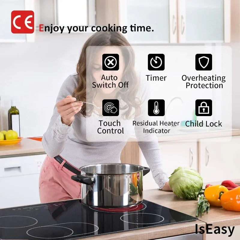 Electric Cooktop Ceramic Stove 4 Burners 30 inch Built-in Countertop Burners Cooker Satin Glass in Black Touch Sensor Control