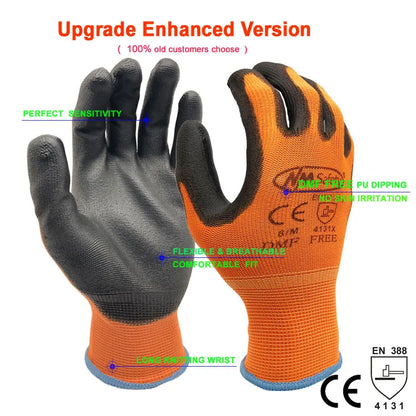 24Pieces/12 Pairs Work Gloves For PU Palm Coating Safety Protective Glove Nitrile Professional Safety Suppliers