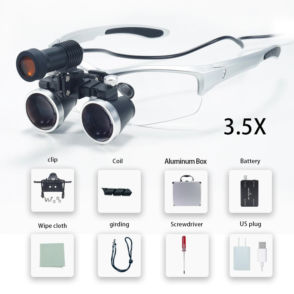 Dental Loupes 2.5/3.5x Black  Magnifier Lab Medical  Magnification Binocular Magnifier Headlight Headlamp 5W Seperately
