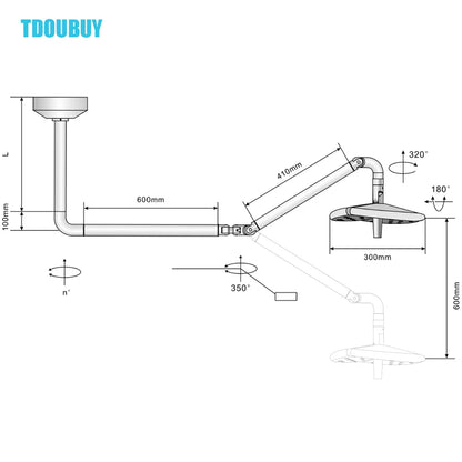 TDOUBUY KD-2018D-1 Shadowless Lamp 50W Versatile Ceiling LED Surgical Lighting ,For Dental Cosmetic, And Veterinary Procedures