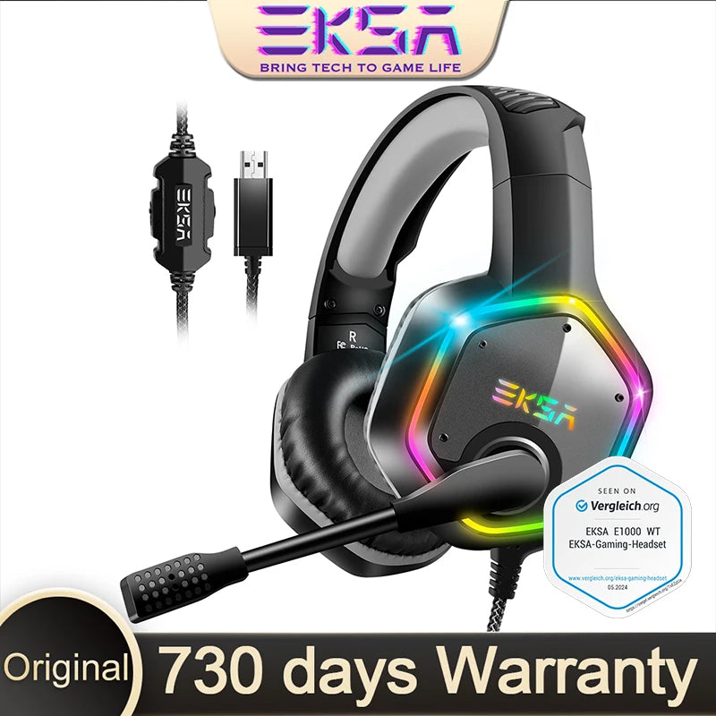 EKSA E1000 RGB Gaming Wireless Headphone with Mic Over-Ear Headphones 7.1 Surround Sound Wired Headset For PC PS4/PS5