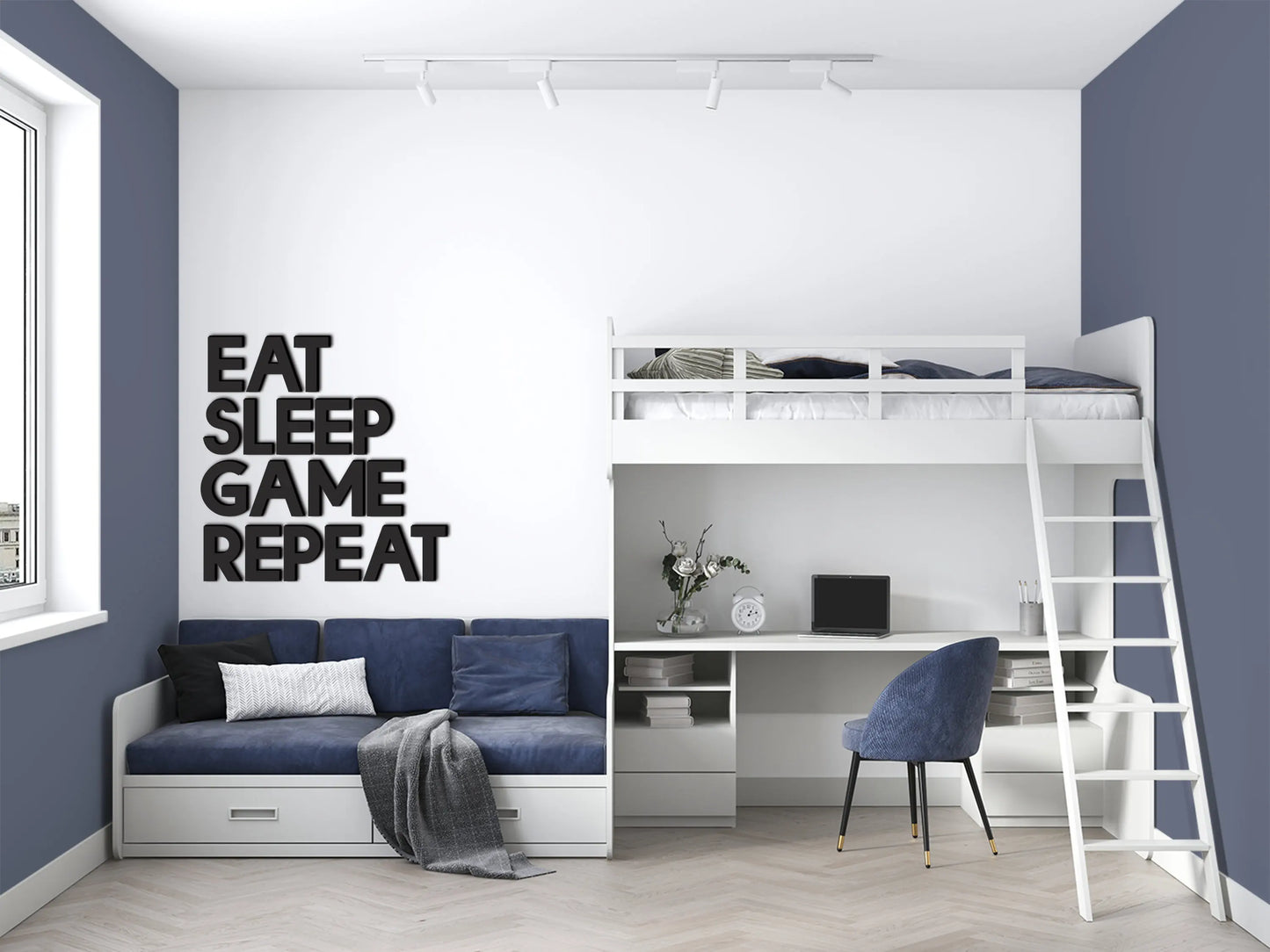 Nordic Modern Large Eat Sleep Game Repeat Word Gamer Games Bedroom Boys Wall Art Home Gaming Room Decoration Acrylic 3D Letters