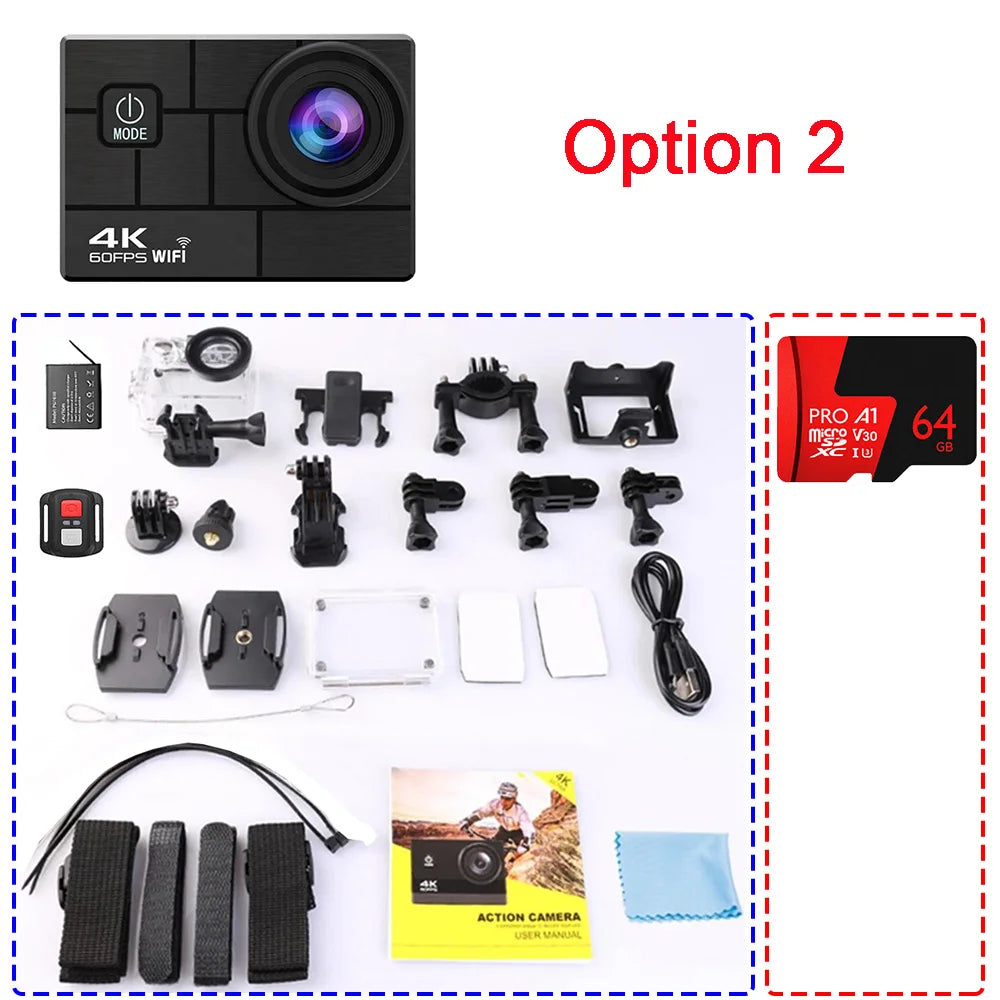 Helmet Action Camera Ultra HD 4K 60FPS 170D 24MP 2.0 LCD EIS WiFi 30M  Waterproof Remote Control Outdoor Sport Video Recorder