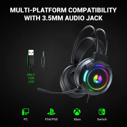 Gaming Headset 7.1 Stereo Surround Bass Headphones RGB Active Noise Reduction Earphones Game Headphone With Microphone For PC