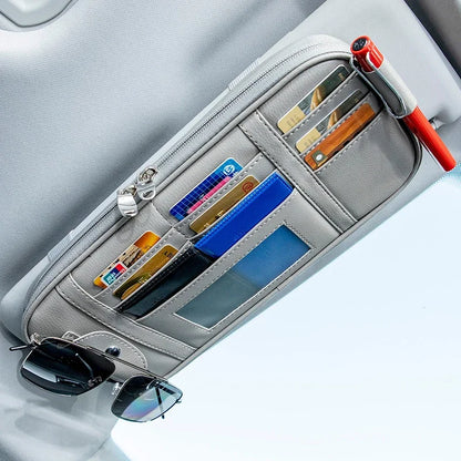 Car Sun Visor Organizer Storage Box Auto Sunglasses Clip Stowing Tidying Bag Bill Pen Card Holder CD DVD Organizer with Zipper