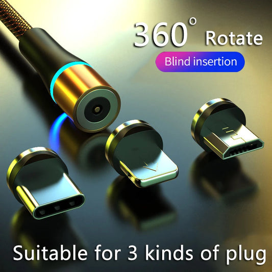 USB C Magnetic Cable Fast charge 3A Micro USB Type C 360 Magnet Fast Charger For iPhone Samsung Android Mobile Phone Cable
