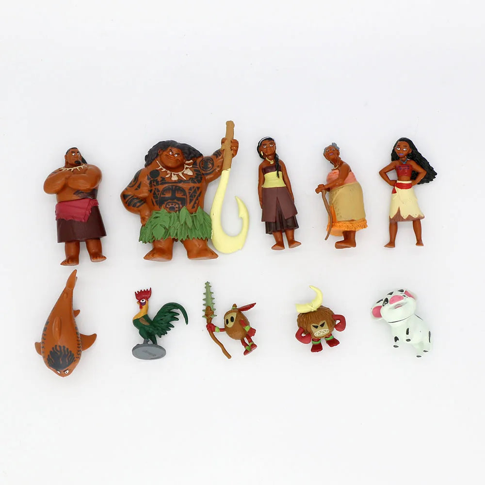10pcs 2024 Disney Moana 2 Ocean Adventure Film Collection Figure Dolls  Anime Princess Moana Action Figure Model Kids Gift Toys