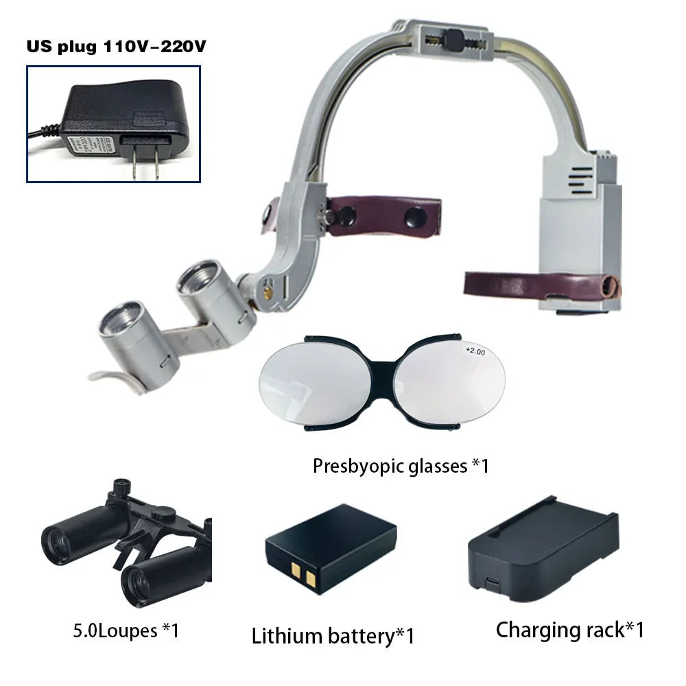 Dental 2.5X 3.5X 5X 6X Optional Loupe Magnification Binocular Surgical Magnifier with Headlight LED Light Dentist Medical Loupes