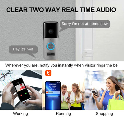 Waterproof 1080P WiFi Video Doorbell DC AC Battery Powered Tuya Smart Security Camera Door Bell Home Wireless Ringing Bell