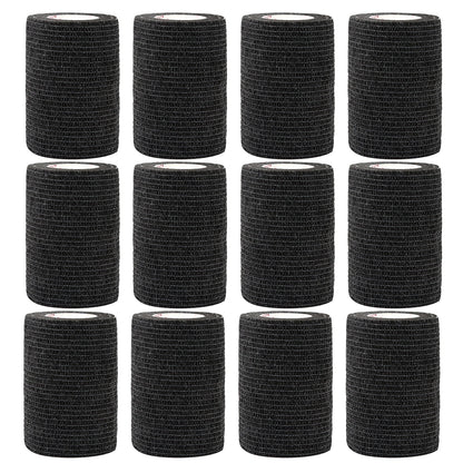24Rolls Kindmax Self Adhesive Bandage Black, Elastic Breathable Sports Non-woven Wrap Finger Tape For Wrist Ankle First Aid