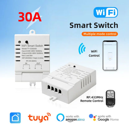 30A Tuya WiFi Smart Switch  High-Power DIY Breaker  Remote Controller Smart Home  Support Alexa Google Home Yandex Alice