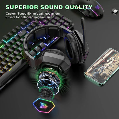 ONIKUMA B100 Gaming Headset 2.4GHz Wireless Headphone with Microphones HiFi Sound Quality for PC Laptop Gaming Xbox