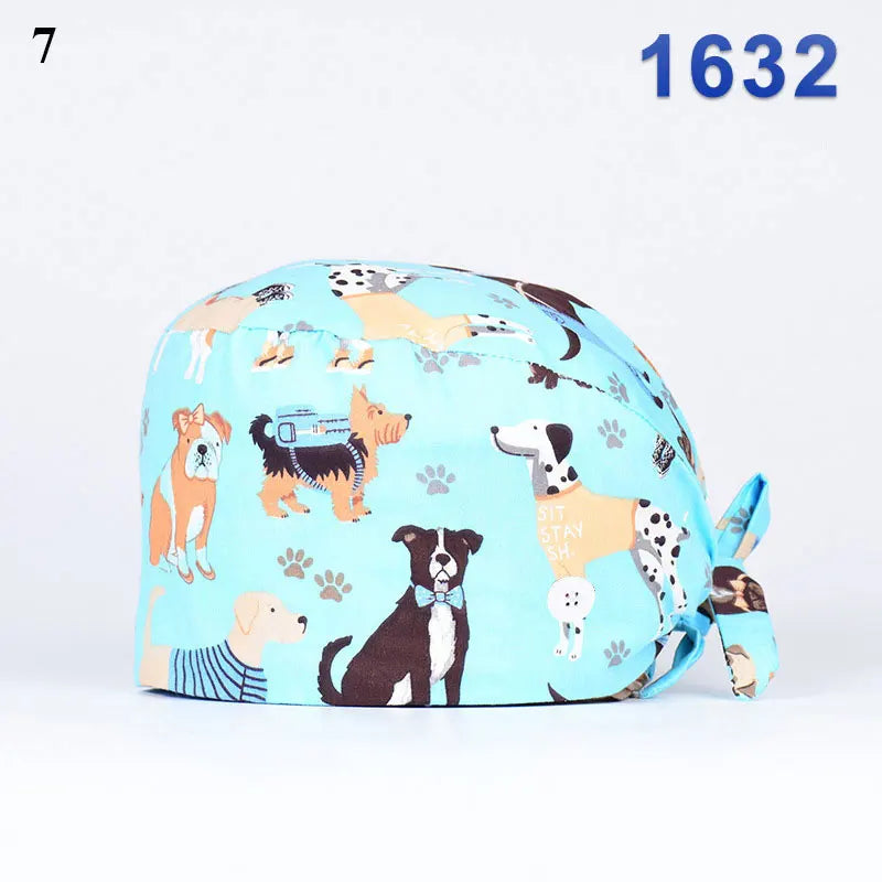 Floral Soft Hat Printing Nurse Sweat-absorbent Head Wrap Towel Surgical Anti-Dirty Pure Cotton Cap With Button Scrub Cap