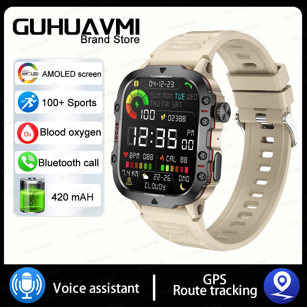 2024 New Rugged Military GPS Smart Watch Men AMOLED HD Screen Heart Rate Bluetooth Call Waterproof Outdoor SmartWatch For Xiaomi