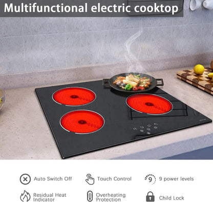 Ceramic Cooktop, Built-in 4 Burners Electric Stove Electric Cooker Hob With Touch Control Child Lock Timer Easy To Clean with Ha