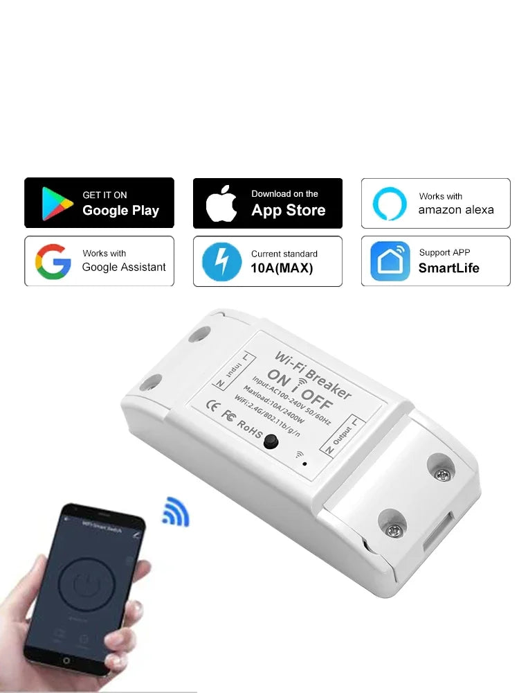 DIY Smart Light WiFi Switch Tuya Smart Life APP Wireless Remote Control 10A Smart Home Breaker Works With Alexa Google Home