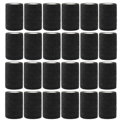 24Rolls Kindmax Self Adhesive Bandage Black, Elastic Breathable Sports Non-woven Wrap Finger Tape For Wrist Ankle First Aid
