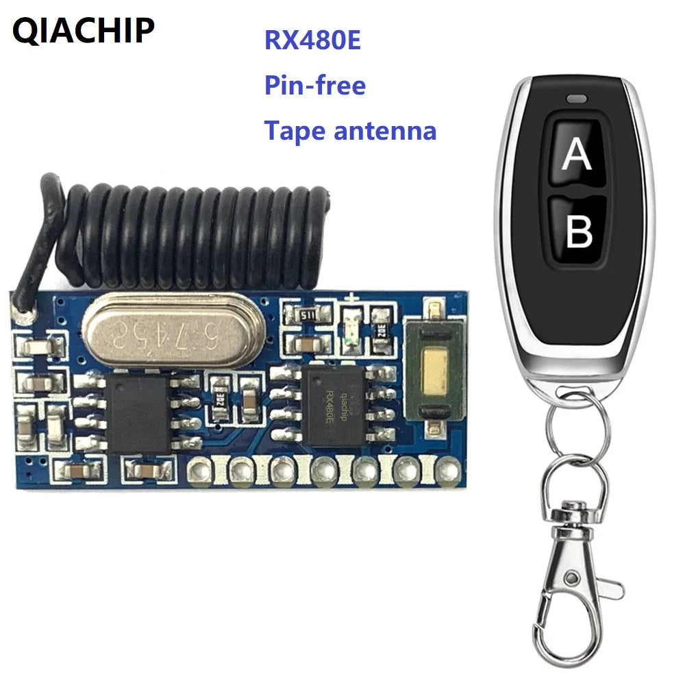 QIACHIP RF 433mhz Transmitter 4 Button Remote Control + Receiver Module Fixed EV1527 Decoding 4CH Output With Learning DIY Kit