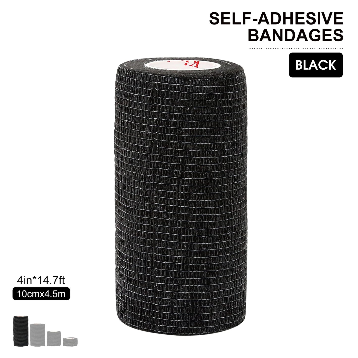 24Rolls Kindmax Self Adhesive Bandage Black, Elastic Breathable Sports Non-woven Wrap Finger Tape For Wrist Ankle First Aid