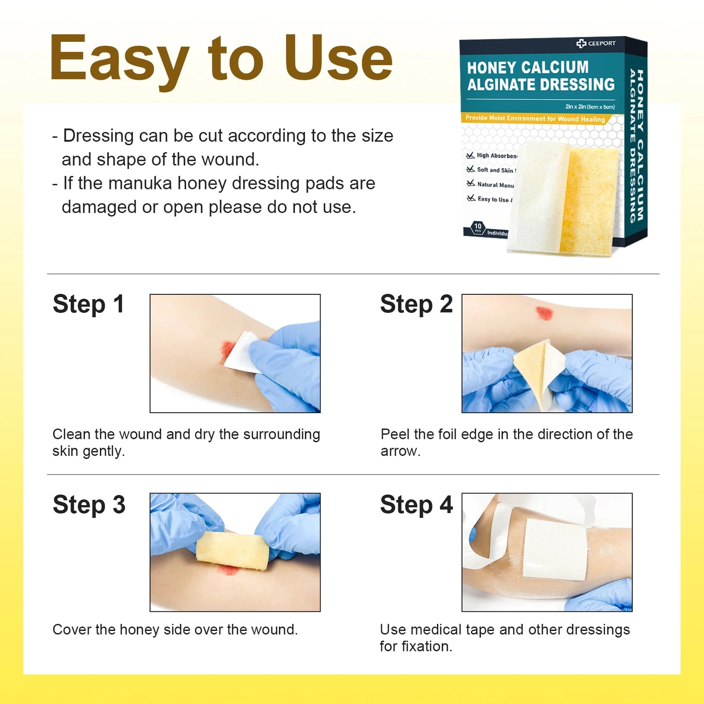 2"x2" 10pcs Manuka Honey Calcium Alginate Wound Dressing High Absorbency Honey Wound Bandages for Wound Care