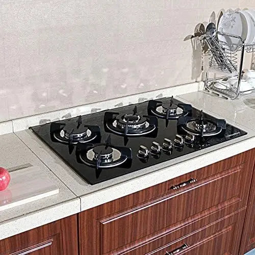 30" Fashion Black Tempered Glass Built-in Kitchen 5 Burner CookTop Gas Hob Customers Like The Appearance and Value