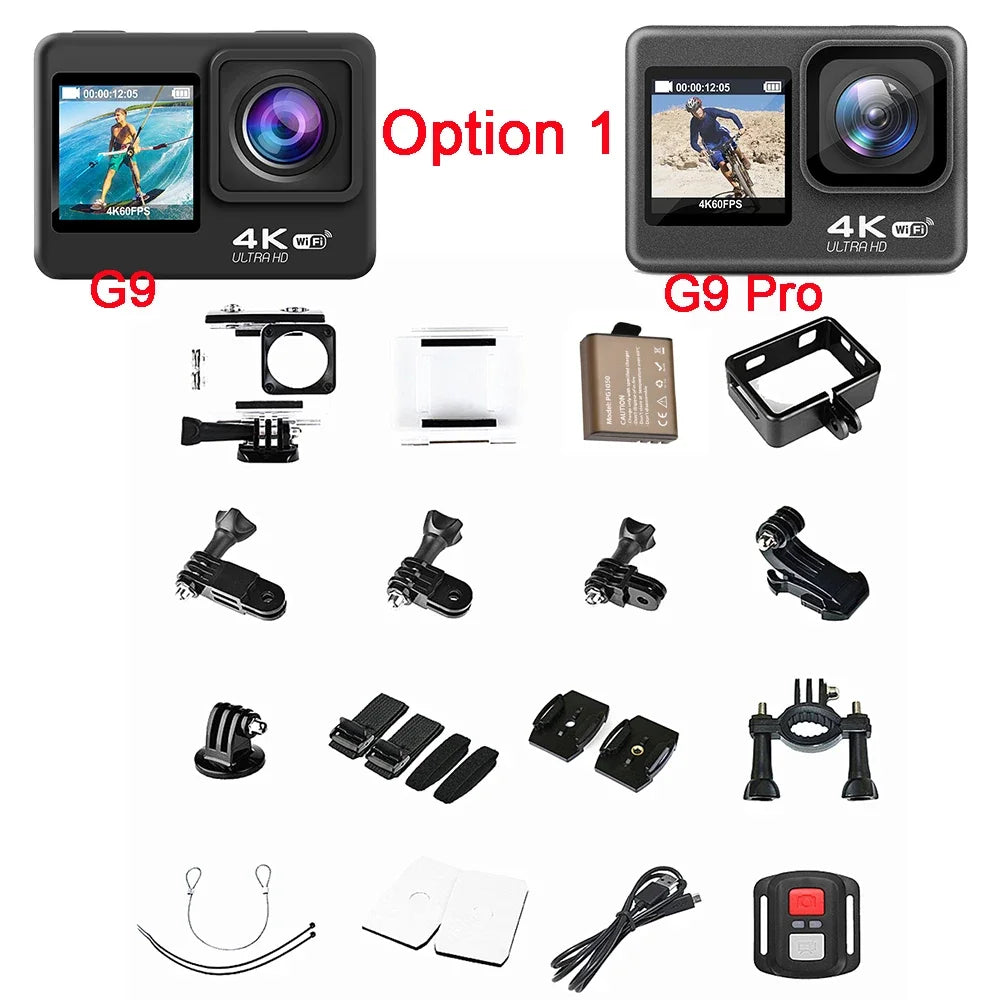 Huafant G9 Action Camera 4K 60FPS 24MP 2.0 Touch LCD EIS Dual Screen Wi-Fi 170D Waterproof Remote Control 4X Zoom Sports Cam