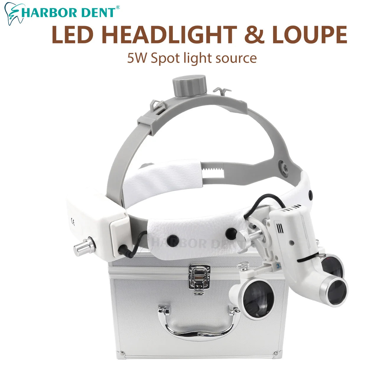 Dental 2.5X 3.5X Loupe With Mental Box 5W Adjustable Spotlight Head Mounted Magnifying Glass Dentistry Headlight