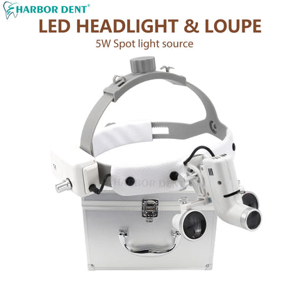 Dental 2.5X 3.5X Loupe With Mental Box 5W Adjustable Spotlight Head Mounted Magnifying Glass Dentistry Headlight