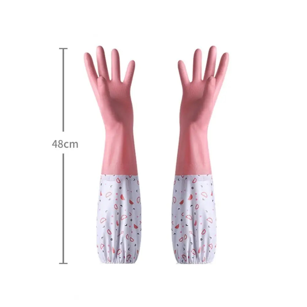 Latex Rubber Dish Washing Gloves Velvet Elastic Cuffs Housework Gloves Long Sleeve Waterproof Winter Cleaning Gloves Kitchen